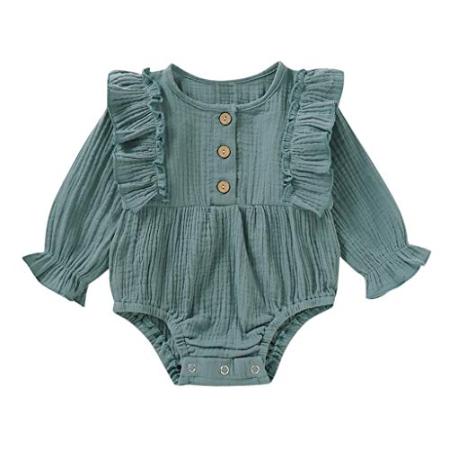 Mono para Bebé ReciéN Nacido OtoñO De Manga Larga Mezcla De AlgodóN Volantes Vestido De Fiesta De Bautismo Ropa Deportiva Informal Pijama CóModo 0-18 Meses Ropa De Bebe(Verde,3-6 meses/80)