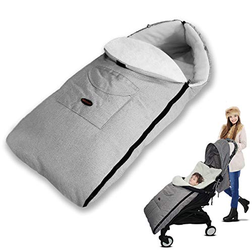 Saco Cochecito Bebe, 3 en 1 saco de Dormir del bebé Cochecito de Bebe Cubierta de pie Universal Invierno a Qrueba de Viento Mantener Caliente Miandian y Cálida Para Niños y Niñas (Gris)