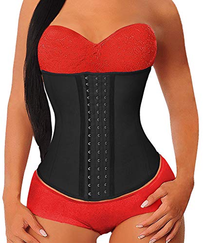 YIANNA Mujer Fajas Reductoras Corsé Waist Trainer Corset Reductor Adelgazante Bustiers de Cinturón Formación Negro,UK-YA- U37G-Black-S