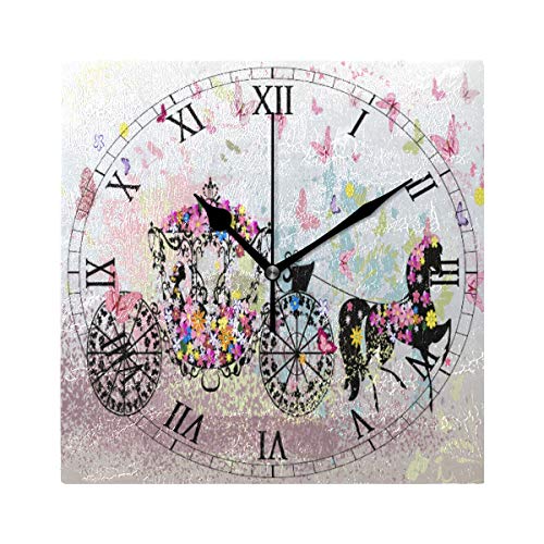 Ahomy Reloj de Pared número Clipart2814412 con diseño de carruaje de Insectos de 20 cm Cuadrado, silencioso, Funciona con Pilas, Reloj de Pared Decorativo