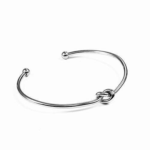 AnazoZ Pulsera Mujer Cuero y Acero Inoxidable Nudo Simple Pulsera de Mujer Plata