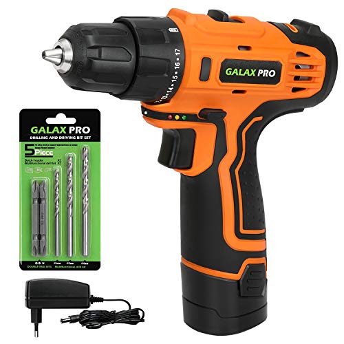 GALAX PRO Taladro Inalámbrico,25N.m Taladro Eléctrico de Velocidad Variable,Dos Configuraciones de Velocidad,17+1 ajuste de Torque, luz de Trabajo LED, con Batería y Cargador