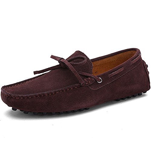 Jamron Hombres Suave Gamuza Mocasines de Conducción Zapatos Hecho a Mano Pantuflas Talla Grande Café 3660M EU42