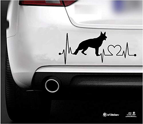 Artstickers Pegatinas para Coche con Forma de Perro Pastor ALEMAN, 20 cm, para Amantes de los Coches. Color Negro. Pegatina Perro latidos corazón. Regalo Adhesivo Spilarts, Marca Registrada