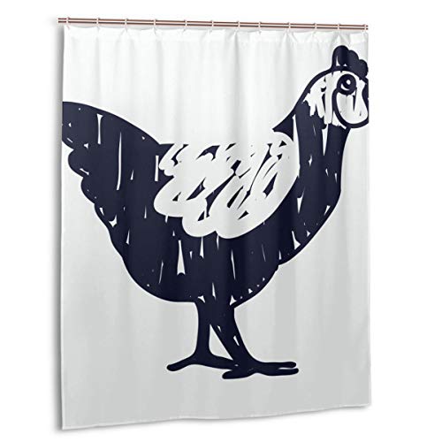 Blived Cortina de baño,Impermeable,Agricultura Doodle Pollo Negro para el diseño del Sitio Ui Animal para Volantes Juego Pico,Cortina de Ducha de con Ganchos 150cmx180cm