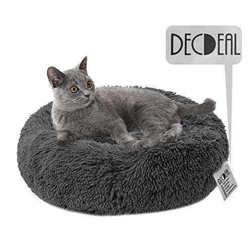 Decdeal Cama de Gato Donut Cama de Mascotas Perros Redonda Cómodo Suave Corto Nido de Donut con una Bola de Sisal para Animales Domésticos Cachorros para Dormir Descansar Invierno