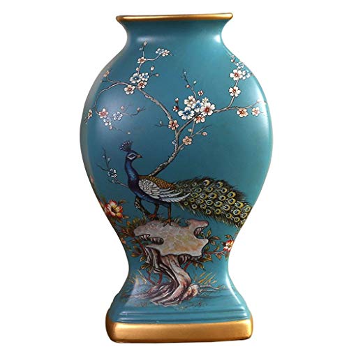 YONGYONGCHONG Personalidad Pueblo Jarrón de Pavo Real Pintado a Mano Chino Hogar Sala de Estar Pintado Secado Flor Enchufe Florero Cerámica Tarro (Color : B)