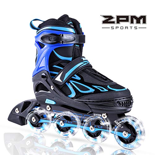 2PM SPORTS Vinal Ajustable Iluminación Patines en línea para Hijo y Adolescentes con luz Completa hasta LED Ruedas, Diversión Flashing Roller Blades para niños y niñas- Bule L(37-40EU)