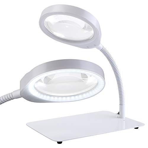 HOLULO Lámpara de aumento Lupa con Luz,10X Lámpara Lupa - Lámpara de mesa y escritorio con luz para leer, hobbies, manualidades (Blanco, 10X)