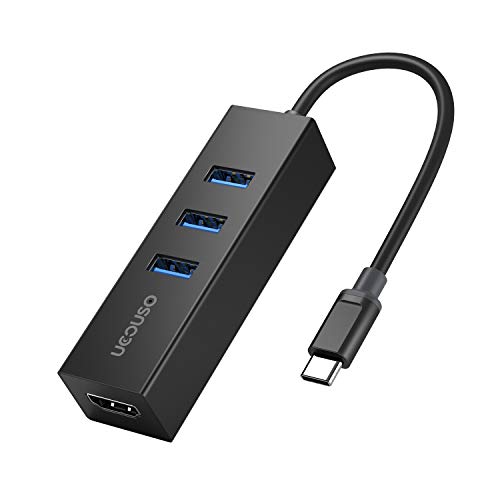 UCOUSO hub USB 4 en 1 hub USB 3.0 Adaptador 3* USB 3.0 + HDMI Adaptador USB C para Mac/Macbook Pro 13/Windows 10/ Lenovo/DELL XPS 13/HP etc.