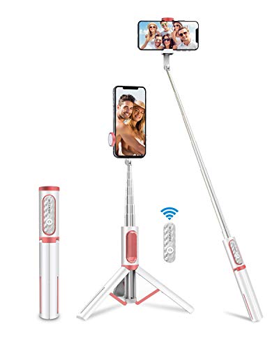 BlitzWolf Palo Selfie Trípode con Control Remoto Bluetooth, Selfie Stick Extensible de Aluminio para iPhone XS MAX/XR/XS/X/8/8P/7/7P/6, Galaxy S10/S9/S8, Huawei, Xiaomi y etc.(Blanco)