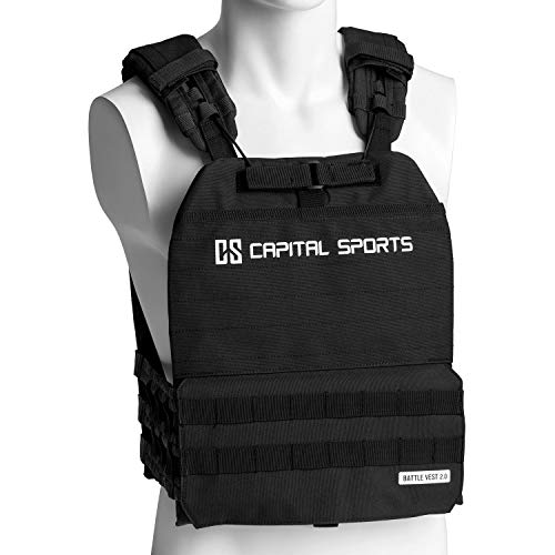 CAPITAL SPORTS Battlevest 2.0 Chaleco de pesas - 4 placas de pesas: 2x 5.75 lbs y 2x 8.75 lbs, alta comodidad de uso y óptima distribución del peso gracias al grueso acolchado en los hombros, negro