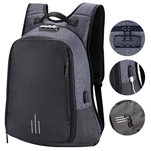 ERAY Mochila Hombre Antirrobo para Portátil 15.6", USB Puerto de Carga, Impermeable, Cómodo y Seguro, Mochila para Hombre/Mujer/Negocio/Viaje, 40x32x17cm (15.7x12.6x6.7in), Negro- 2019 Actualizada