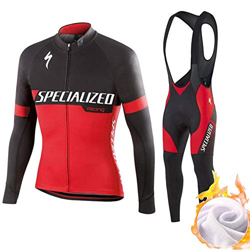 Traje de Ciclismo para Hombre, otoño e Invierno más Cachemir, abrigado y Transpirable, Ropa de Ciclismo de Manga Larga y Mallas 3D (3,L)