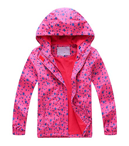 YoungSoul Chaqueta Impermeable para Niña - Cortavientos con Forro Polar y Capucha- Abrigo Deportivo Primavera Otoño, Rojo, 9-10 años/140