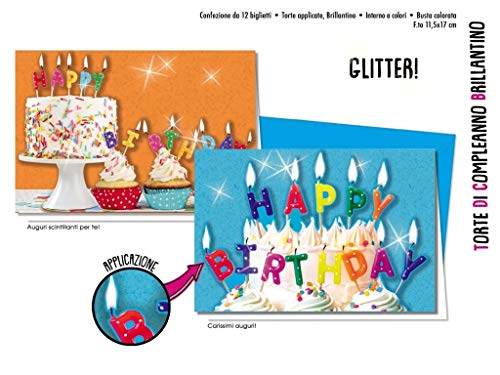 BC.4972 - Lote de 12 tarjetas de felicitación para tarta de cumpleaños (11,5 x 17 cm)