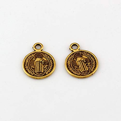 50 unids/Lote San Jesús Benedicto Nursia Patron Medalla Crucifijo Cruz Charm Colgantes Joyería DIY 11.8x15mm Oro Antiguo