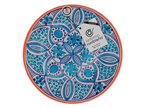 CERÁMICA RAMBLEÑA | Plato Decorativo para Colgar en Pared | Plato de cerámica | Azul | 100% Hecho a Mano | 27x27x4,5 cm