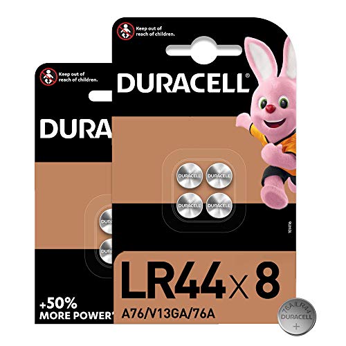 Duracell - Pilas alcalinas de botón LR44 de 1.5 V, paquete de 8 unidades, 76A/A76/V13GA, diseñadas para su uso en juguetes, calculadoras y dispositivos de medición