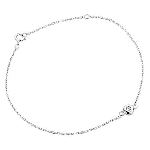 Miore - Pulsera de diamante para mujer, cadena de ancla con diamante somilitar de 0,03 ct, oro blanco de 9 quilates/375, longitud de 18,5 cm