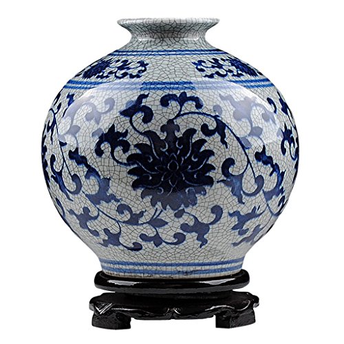 Peaceip Cerámica Antigua Azul y Blanco Jarrón de Porcelana Decoración Sala de Estar Nuevo Chino Retro Grieta Esmalte Oficial Jarrón de Horno