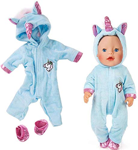 Amycute 43 cm la Ropa de la Muñeca del Traje del Unicornio con los Zapatos para Las Muñecas del Bebé Recién Nacido Girl Doll del Bebé(Rosa) (Azul)