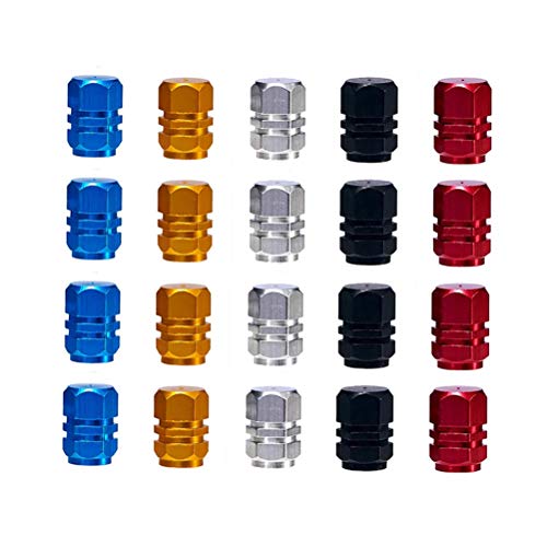 MUCHEN SHOP Tapones de Válvula,Plastico Tapas para Valvulas 20 Pack Tapas de Valvula Aleación de Aluminio Válvula de Neumático para Coche Motos Camiones Bicicleta Oro Plata Rojo Azul Negro