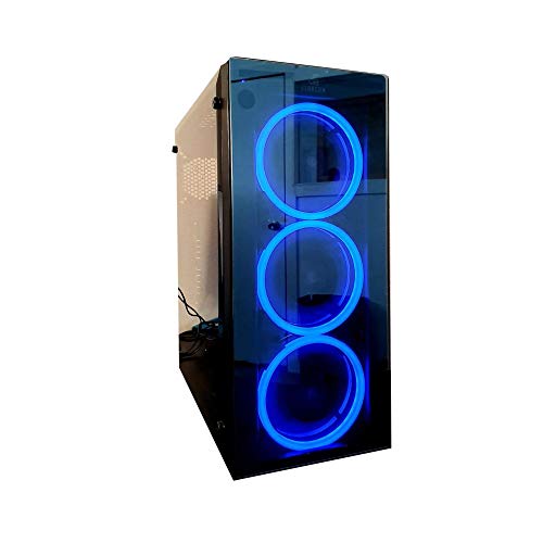 Nova Starcom Gaming Caja de Ordenador Gaming (ATX,Micro ATX, Incluye alimentador de 600 W, 3 Ventiladores Frontales, Cristal Templado, Apta para refrigeración líquida, Teclado Gaming, Ratón Gaming)