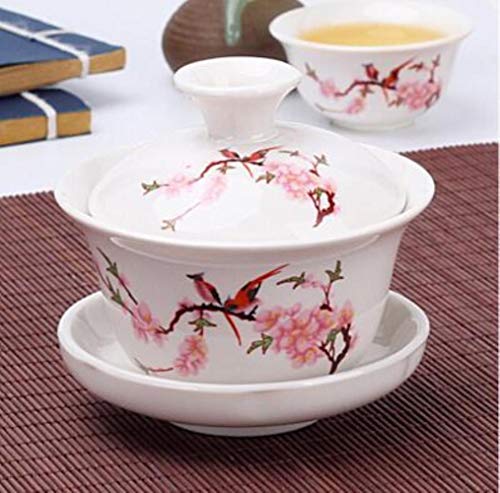 PINGS Tinta de Porcelana de Jade Pintada a Mano de bambú Gaiwan de cerámica Kung Fu Chino Juego de té Sopera Tetera Sancai Tetera, A 120ML