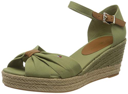 Tommy Hilfiger Basic Opened Toe Mid Wedge, Sandalias con Punta Abierta para Mujer, Verde (Faded Olive L9f), 41 EU