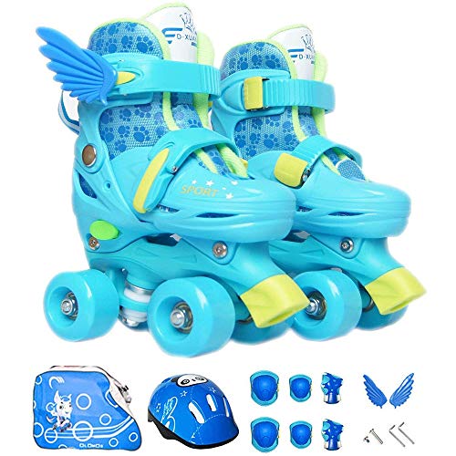 ZLZNX Patines en línea para niños con longitud ajustable para niños y niñas, patines de ruedas para exterior/interior, azul, XS