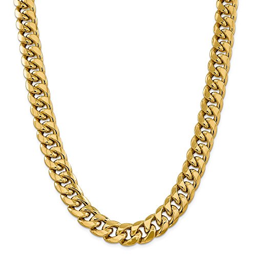 Collar de cadena cubana de oro amarillo de 14 quilates, 15 mm, semisólido, 66 cm para hombres y mujeres