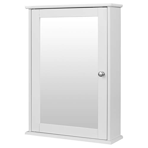 eSituro Mueble Suspendido de Espejo Mueble Colgante Armario de Ducha Armario de Pared con Toallero y Estante de Medicamentos Armario de Baño con Puertas Blanco 42x58,5x12cm SBP0027