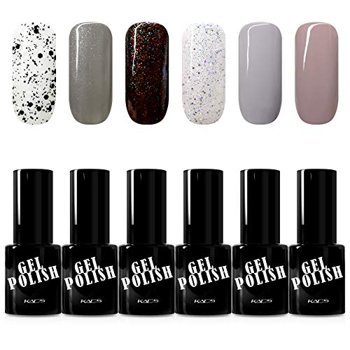 KADS Kit Uñas de Gel Esmalte Semipermanente de Color 6pcs Laca Soak Off Top Coat Base Coat UV LED Manicura Arte 9.5ml