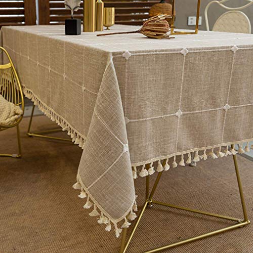 Pahajim Algodón Lino Paño de Mesa Cena Cubierta de Mesa Borla Mantel Anti-Manchas Servidor Decorativo a Prueba de Polvo para mesas rectangulares y ovaladas Lavable(Celosía marrón,140x260cm)