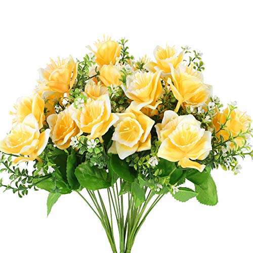 XHXSTORE 4pcs Ramo de Flores Artificiales Decoracion Jarrones Flor Artificial Amarilla Narcisos Plastico Arbusto Artificial para Boda Iglesia Fiesta Hogar Patio Jardinera Cementerio Balcon Terraza