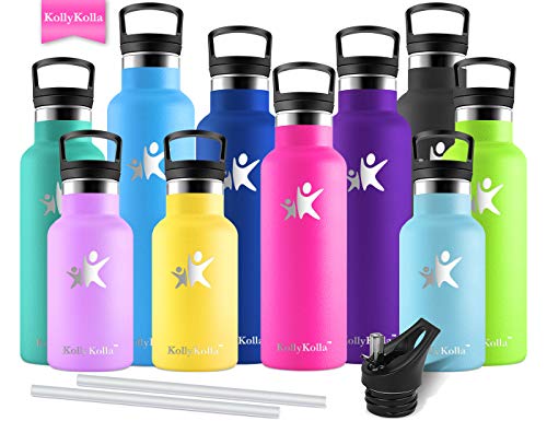 KollyKolla Botella de Agua Acero Inoxidable, Termo Sin BPA Ecológica Reutilizable, Botella Termica con Pajita y Filtro, Water Bottle para Niños & Adultos, Deporte, Oficina, Yoga, (750ml Rosa Roja)