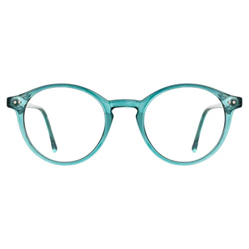 TIJN Gafas de bloqueo con luz azul [Gafas para computadora] Gafas redondas con montura y sin receta para Unisex Adultos 11-Verde Claro(Bisagra de resorte)