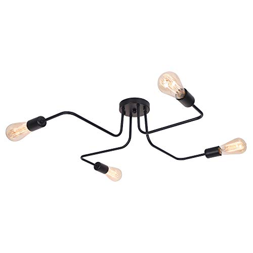 OYIPRO Moderno Candelabro Negro Lámpara de techo 4 E27 para sala de estar Dormitorio Cocina