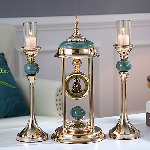 WZNING Al Estilo Europeo de Vela Titular de la Sala de Comedor Mesa de luz Retro práctico Reloj sostenedor Creativo Vela pórtico casero Decoración Adornos Candelabro / 2 PCS Reloj de Mesa