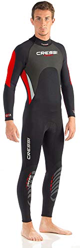 Cressi Morea Man Monopiece Wetsuit 3mm Traje de Buceo Neopreno para los Hombres, Negro/Rojo/Plata, M/3