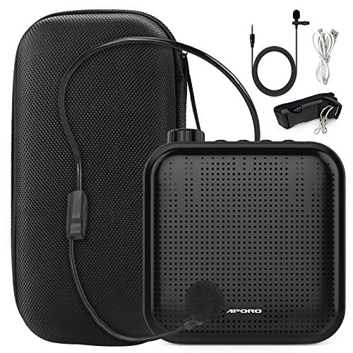 Joyhoop Amplificador de voz portátil de 12W,recargable 1200mAh Portátil multifuncional Mini con 2 micrófonos Bolsa de almacenamiento para profesores Guía turístico Discurso Reunión(Negro)