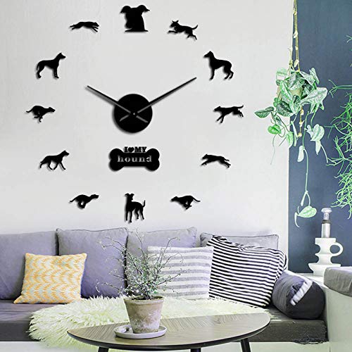 N / A Adopción de Galgos,   Arte de Pared DIY, Reloj de Pared Gigante, decoración del hogar de Galgos, Reloj de Pared Exclusivo para Perros, Regalo para Amantes de los Perros Negro