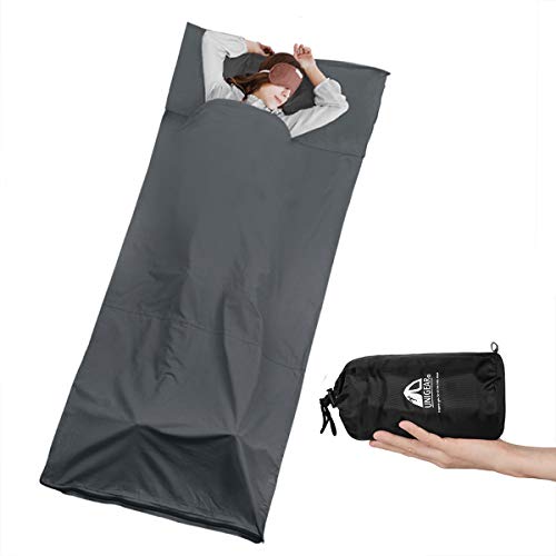 Unigear Saco Sábana de Viaje Fundas para Sacos Forro para Saco de Dormir Algodón Transpirable Portátil 220X90CM para Camping Hotel Hostal Albergues (Gris)