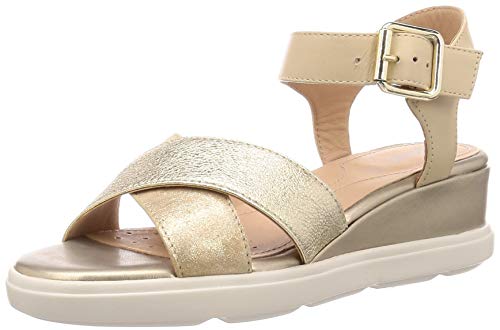 Geox D Pisa D, Sandalias con Punta Abierta para Mujer, Dorado (Gold/Sand C2217), 37 EU