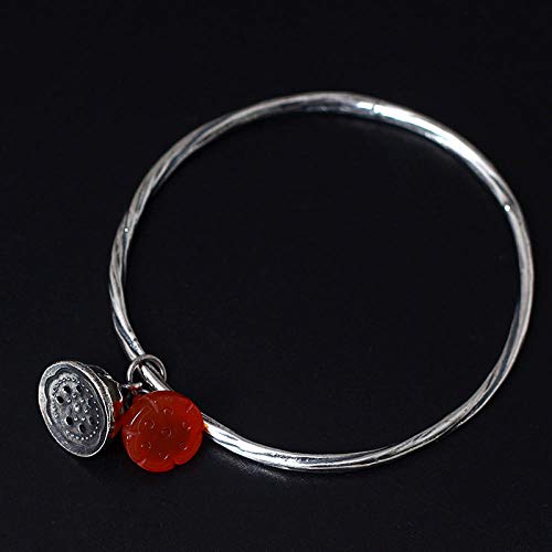 THTHT S925 Pulsera De Plata Vintage Hembra Ágata Roja Lotus Temperamento Personalidad Creativa Hermosos Regalos De Alta Gama