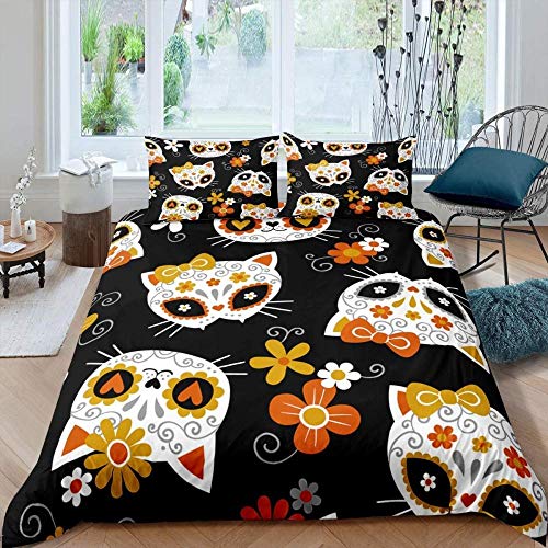 Zooseso® Juegos de Ropa de Cama de impresión Digital 3D con 1 Funda de Almohada Ocean Creativo exótico Lindo Animal Flor Gatito Juegos de Fundas de edredón con Estampado de Microfibra Suave Funda de