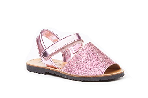 Sandalias Menorquinas para Niñas en Glitter y Piel Mod. 208. Calzado Infantil Made in Spain, Garantia de Calidad. (27, Rosa)