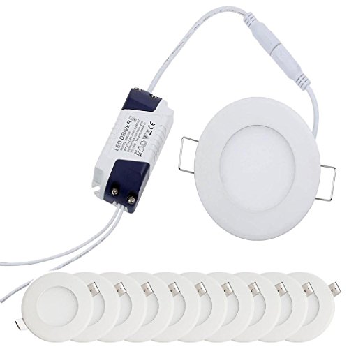 YESDA [10 unidades] Plafón LED circular ultrafino, empotrable, 3 W, blanco frío 3.0W 265.0V