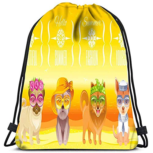 Dingjiakemao Mochilas Mochilas con Cordón Mochila Verano Moda Cachorro Perro Dulce Ropa Retro Terrier Pomerania Spitz Chihuahua Pug Viaje Gimnasio Bolsas Mochila Bolsas De Hombro